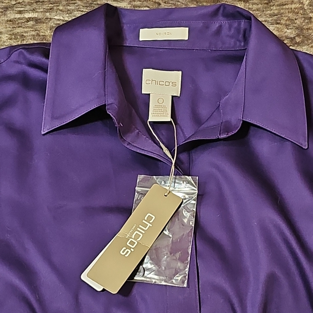 NWT Chico's Deep Purple 3/4 Sleeves Button Up Shirt / Blouse Size 0 / Small - Picture 4 of 7